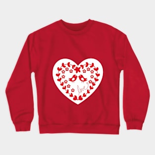 Floral heart with birds and love, white background Crewneck Sweatshirt